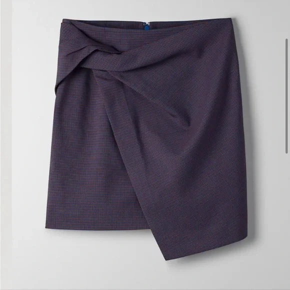 Aritzia Babaton Jethro Blue Plaid Twisted Assymetric Mini Skirt - Picture 4 of 7